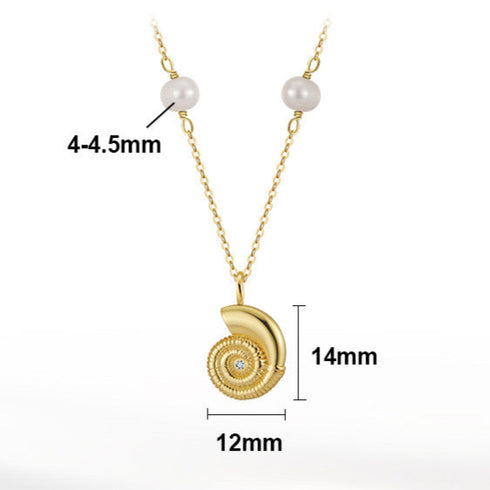 Spiral Conch Shell Drop Pearl Necklace - Perfect for Summer